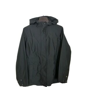 L.L. Bean Women Rain Jacket Sz M Reg Black Hooded Zip Up Outdoor Pockets